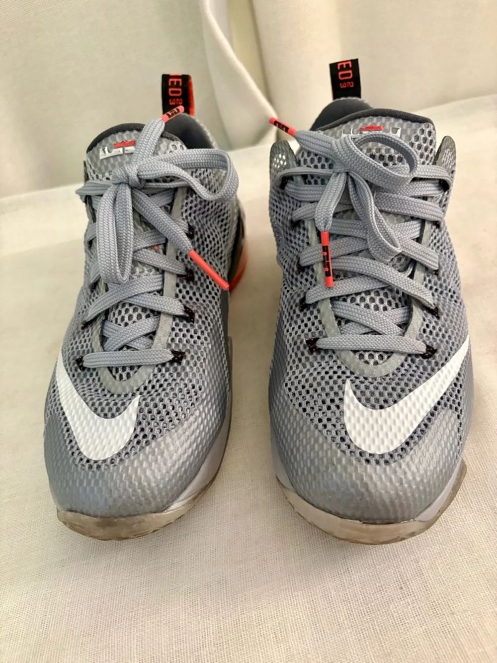 Nike LeBron XII Low GS Grey Orange Athletic Sneakers 5Y EUC w/ Box